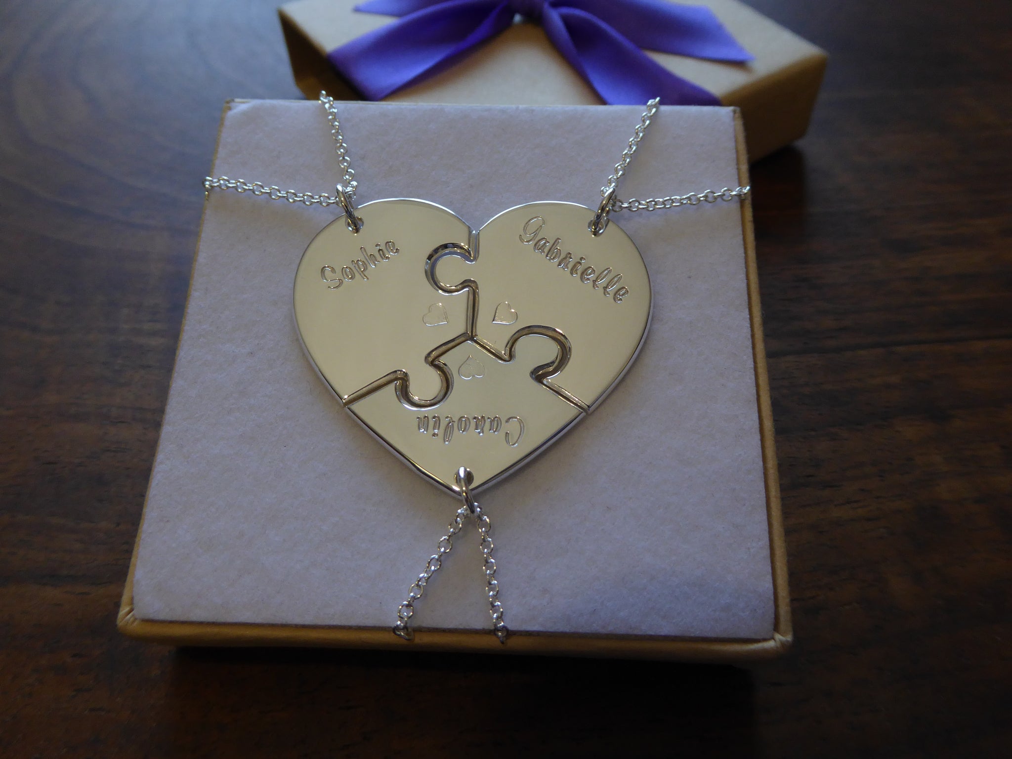 Three Piece Heart with Names – Gorjess Jewellery